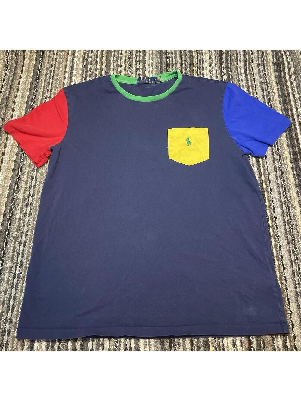 Polo Ralph Lauren Shirt Mens Medium Blue Colorblock Pocket Classic Fit Tee
